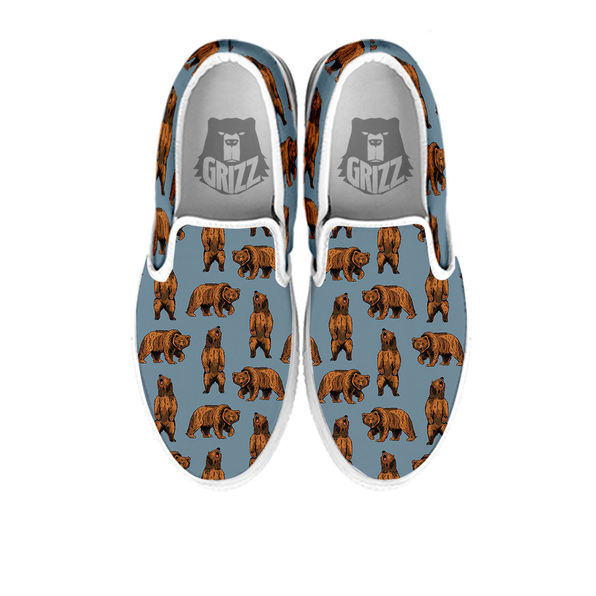 Grizzly Bear Print Pattern White Slip On Shoes-grizzshop