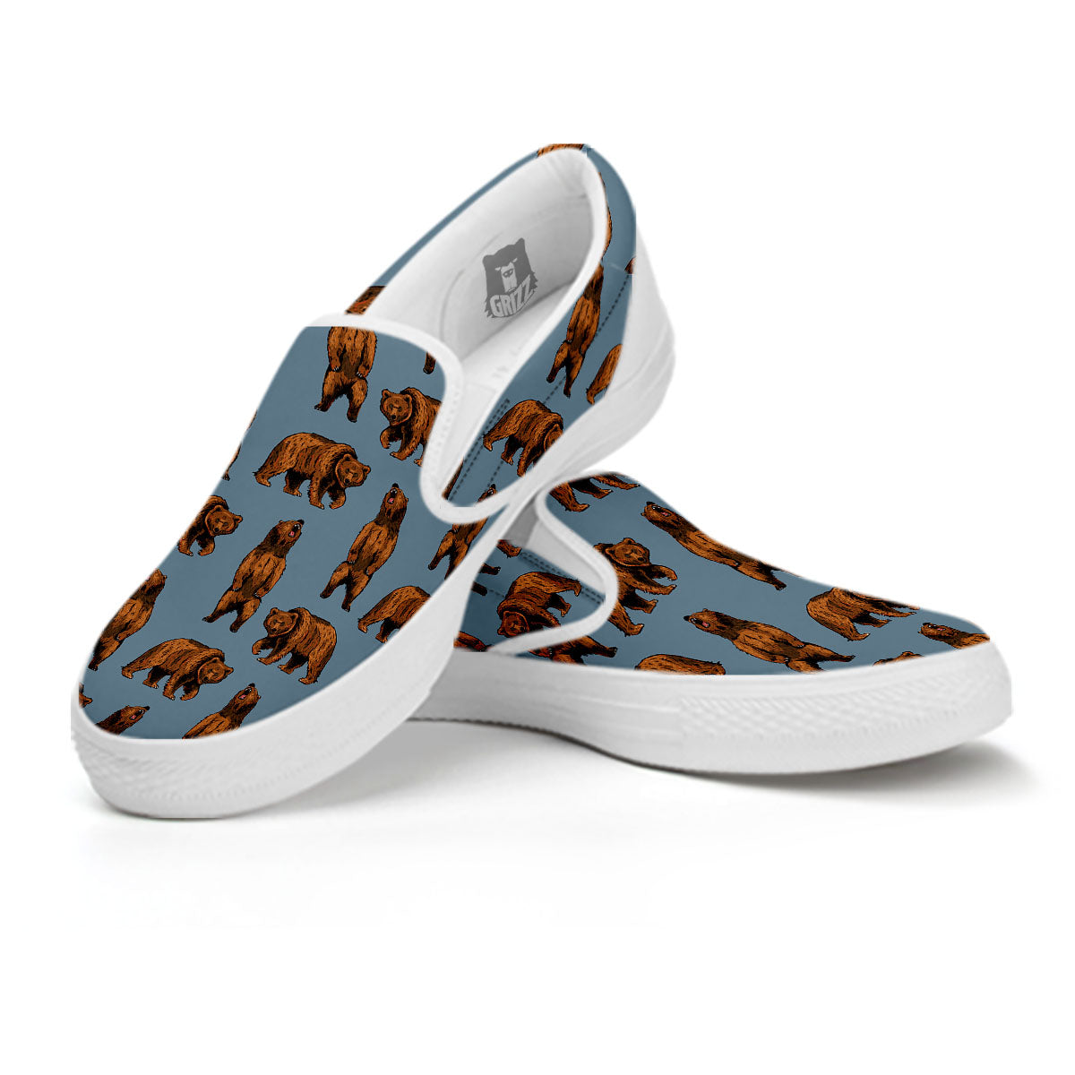 Grizzly Bear Print Pattern White Slip On Shoes-grizzshop