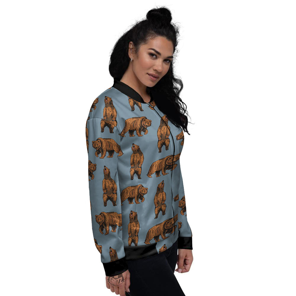 Grizzly Bear Print Pattern Women's Bomber Jacket-grizzshop