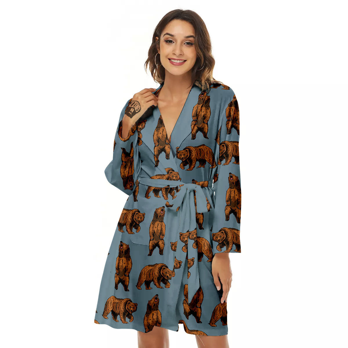 Grizzly Bear Print Pattern Women's Robe-grizzshop