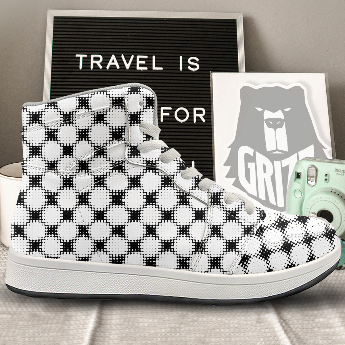 Grunge Halftone Black And White Dots Print Pattern High Top Sneakers-grizzshop