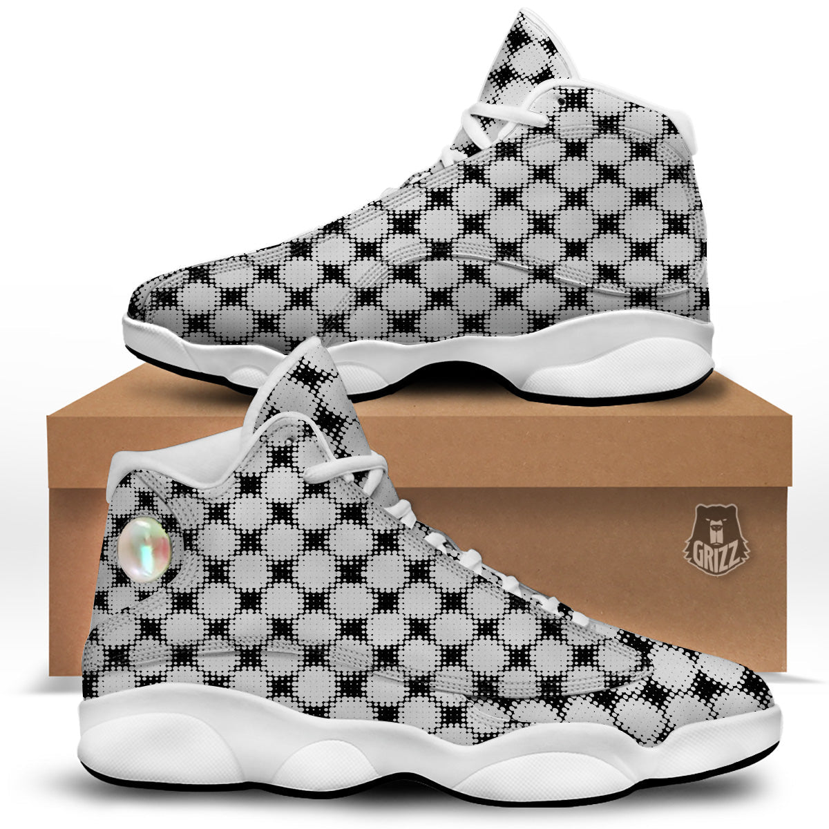 Grunge Halftone Black And White Dots Print Pattern White Basketball Shoes-grizzshop