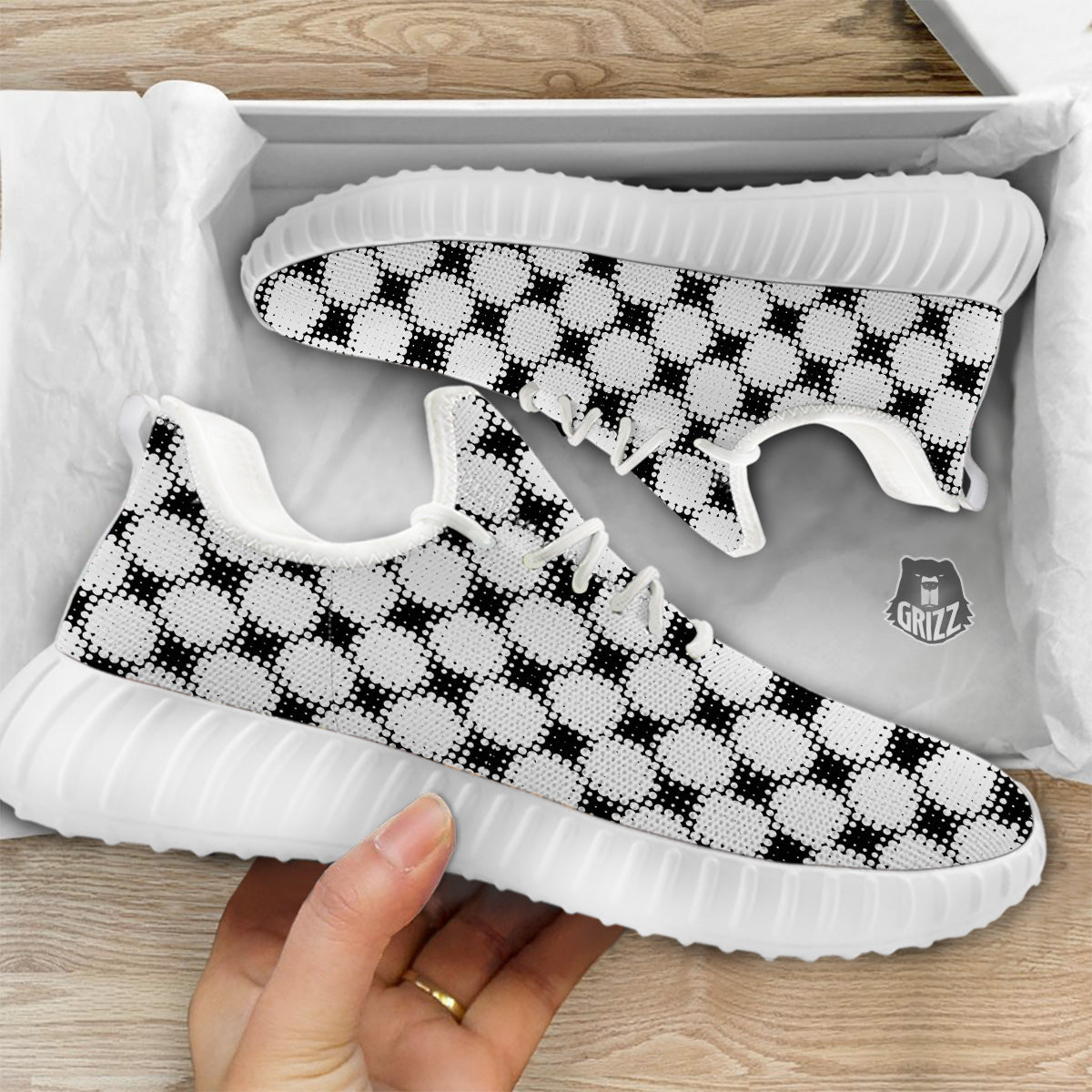 Grunge Halftone Black And White Dots Print Pattern White Walking Shoes-grizzshop