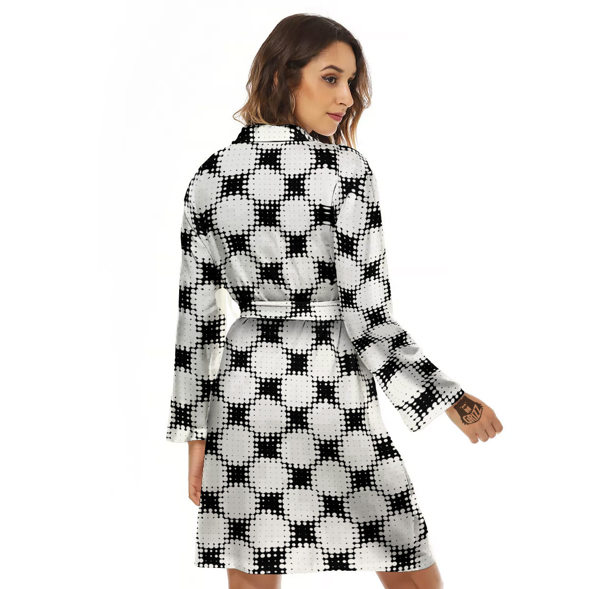 Grunge Halftone Black And White Dots Print Pattern Women's Robe-grizzshop