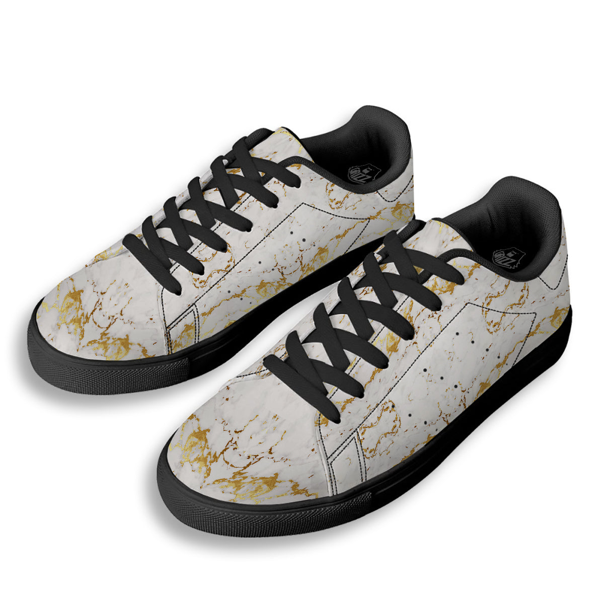 Grunge Marble White Gold Print Pattern Black Low Top Sneakers-grizzshop
