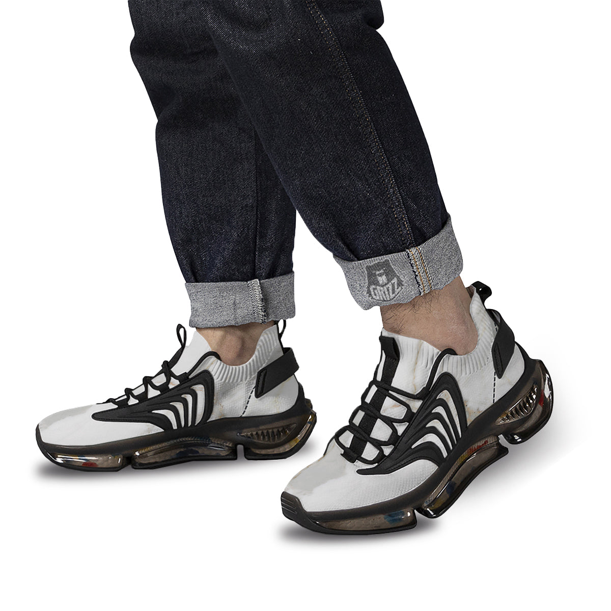 Grunge Marble White Print Pattern Black Gym Shoes-grizzshop
