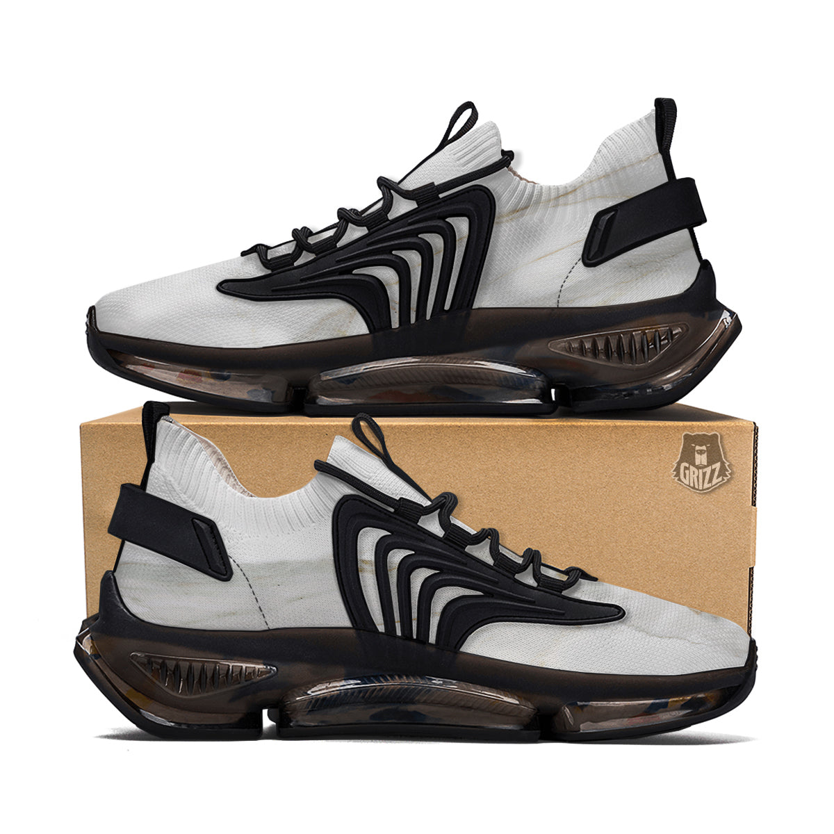 Grunge Marble White Print Pattern Black Gym Shoes-grizzshop