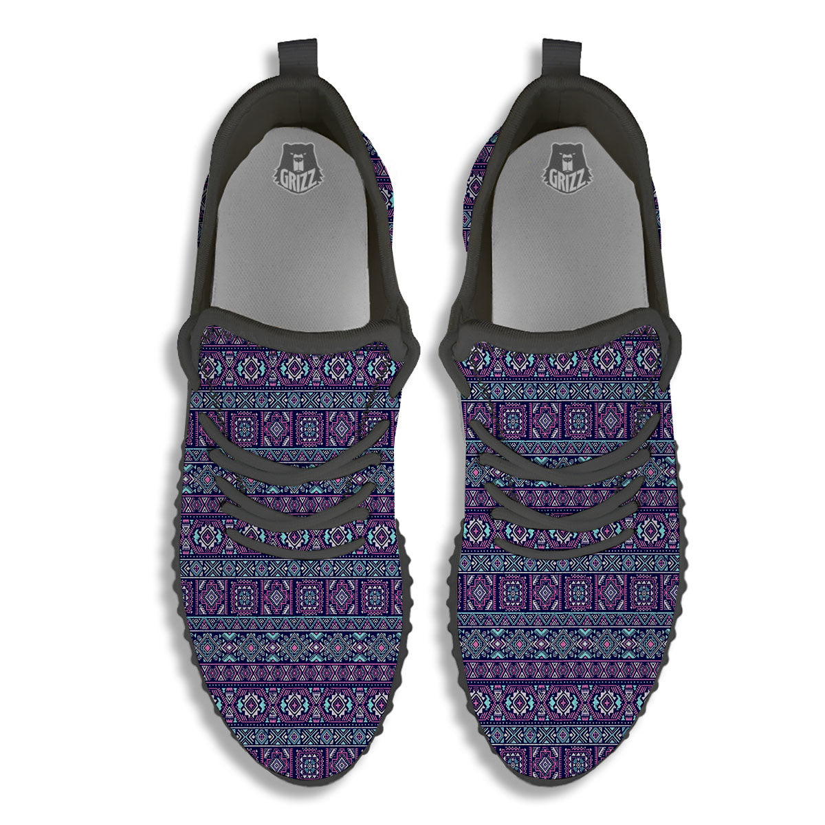 Grunge Trippy Ethnic Aztec Print Black Walking Shoes-grizzshop