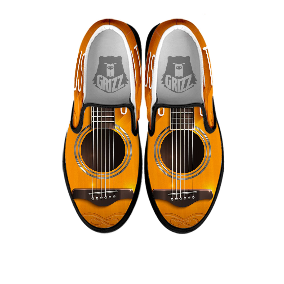 Guitar Acoustic Print Black Slip On Shoes-grizzshop