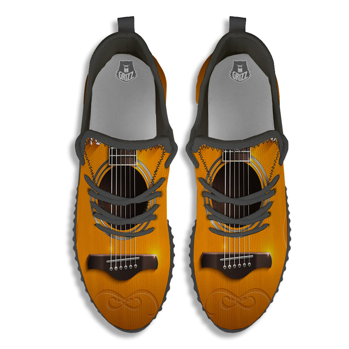 Guitar Acoustic Print Black Walking Shoes-grizzshop