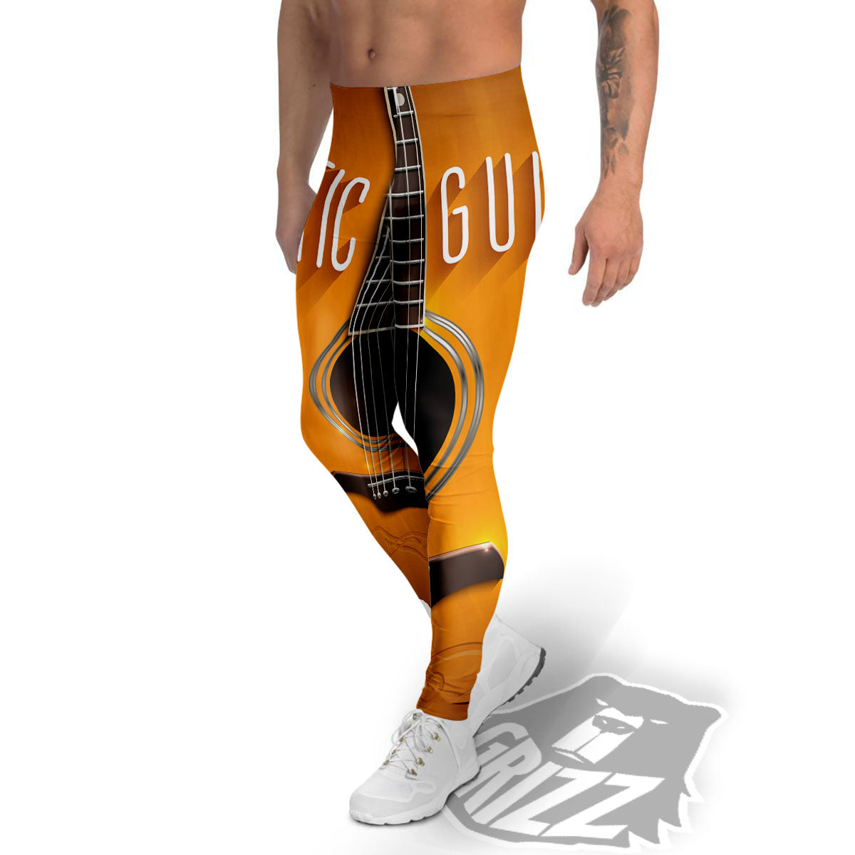 Guitar Acoustic Print Men's Leggings-grizzshop