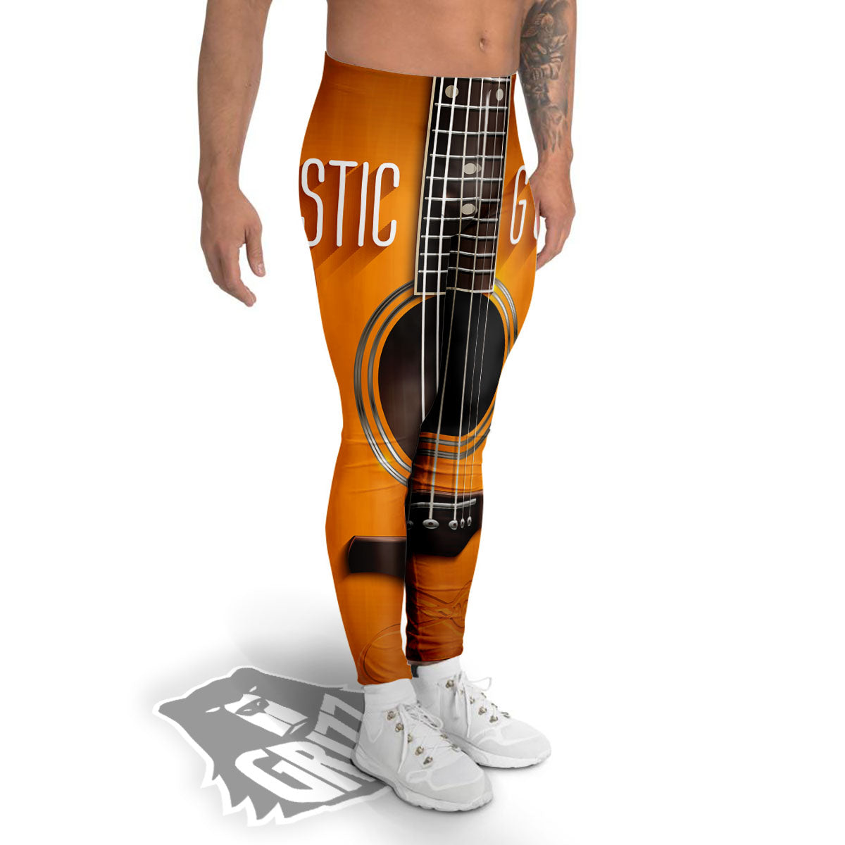 Guitar Acoustic Print Men's Leggings-grizzshop