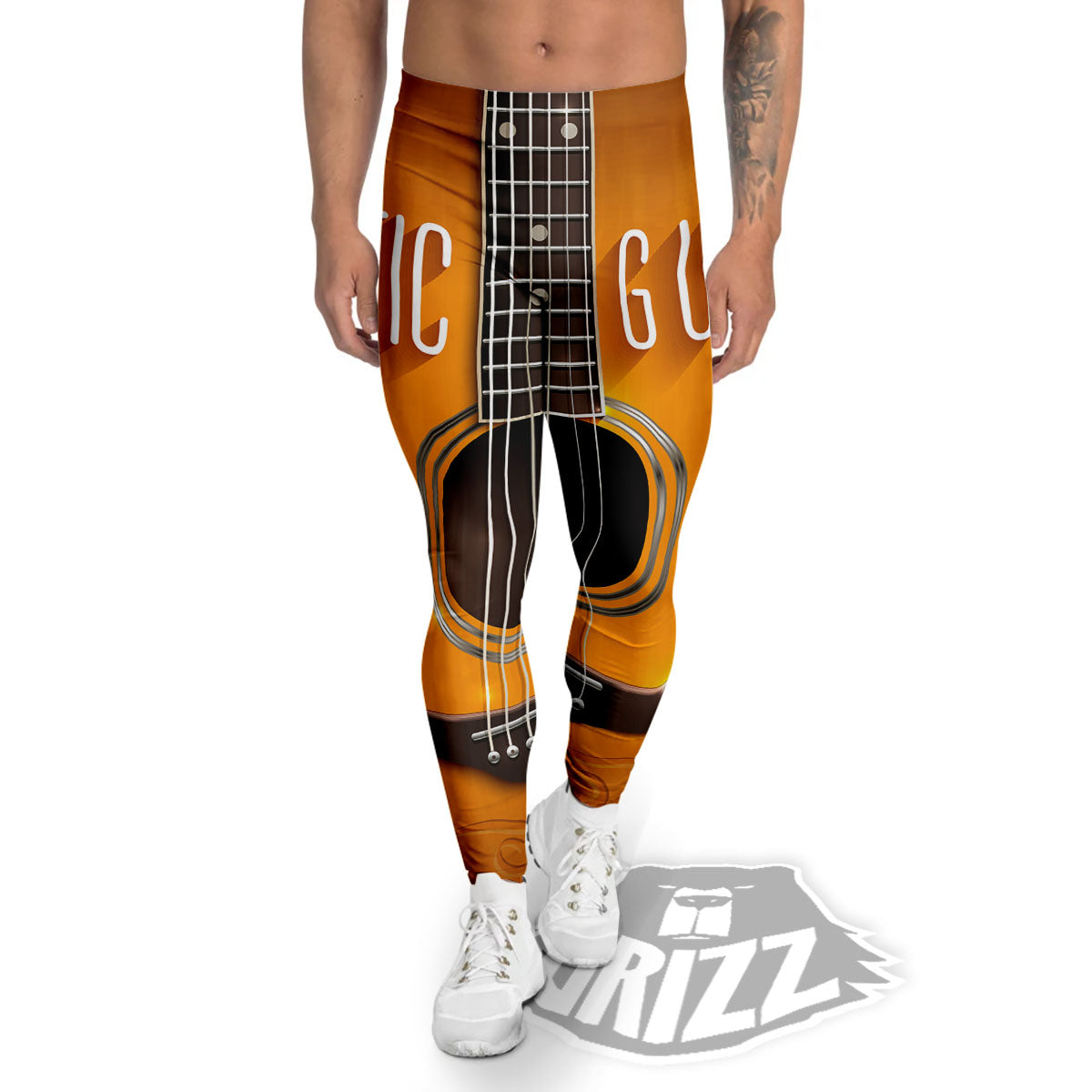 Guitar Acoustic Print Men's Leggings-grizzshop