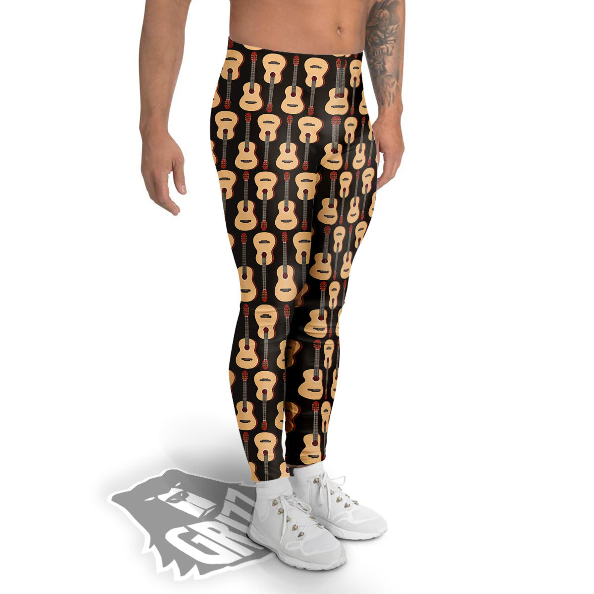Guitar Acoustic Print Pattern Men's Leggings-grizzshop
