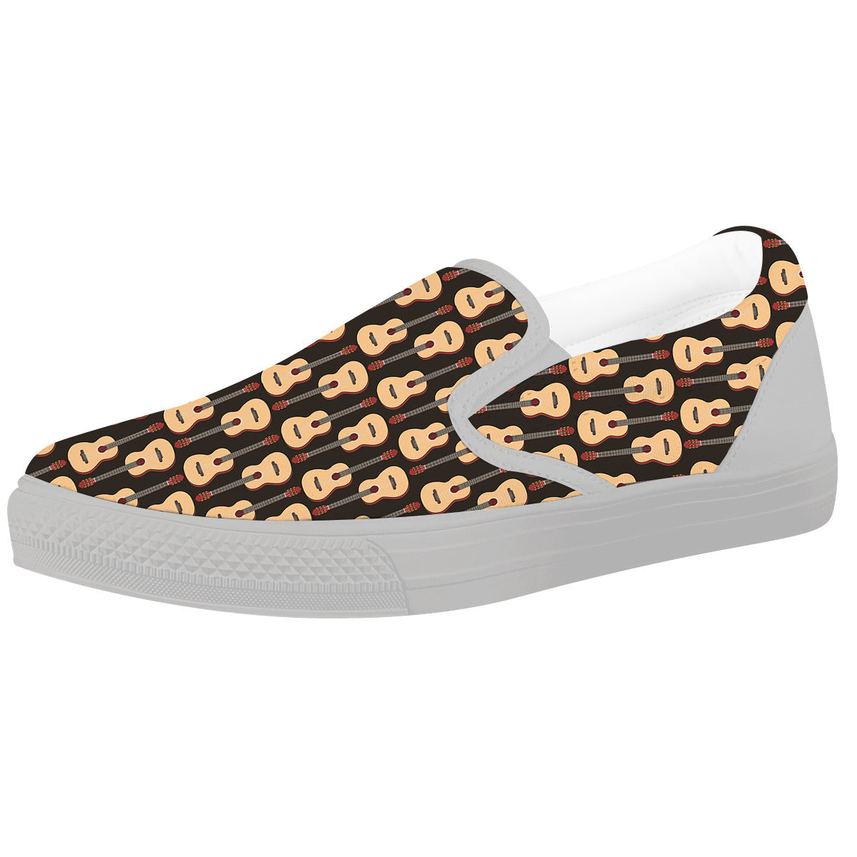 Guitar Acoustic Print Pattern White Slip On Shoes-grizzshop