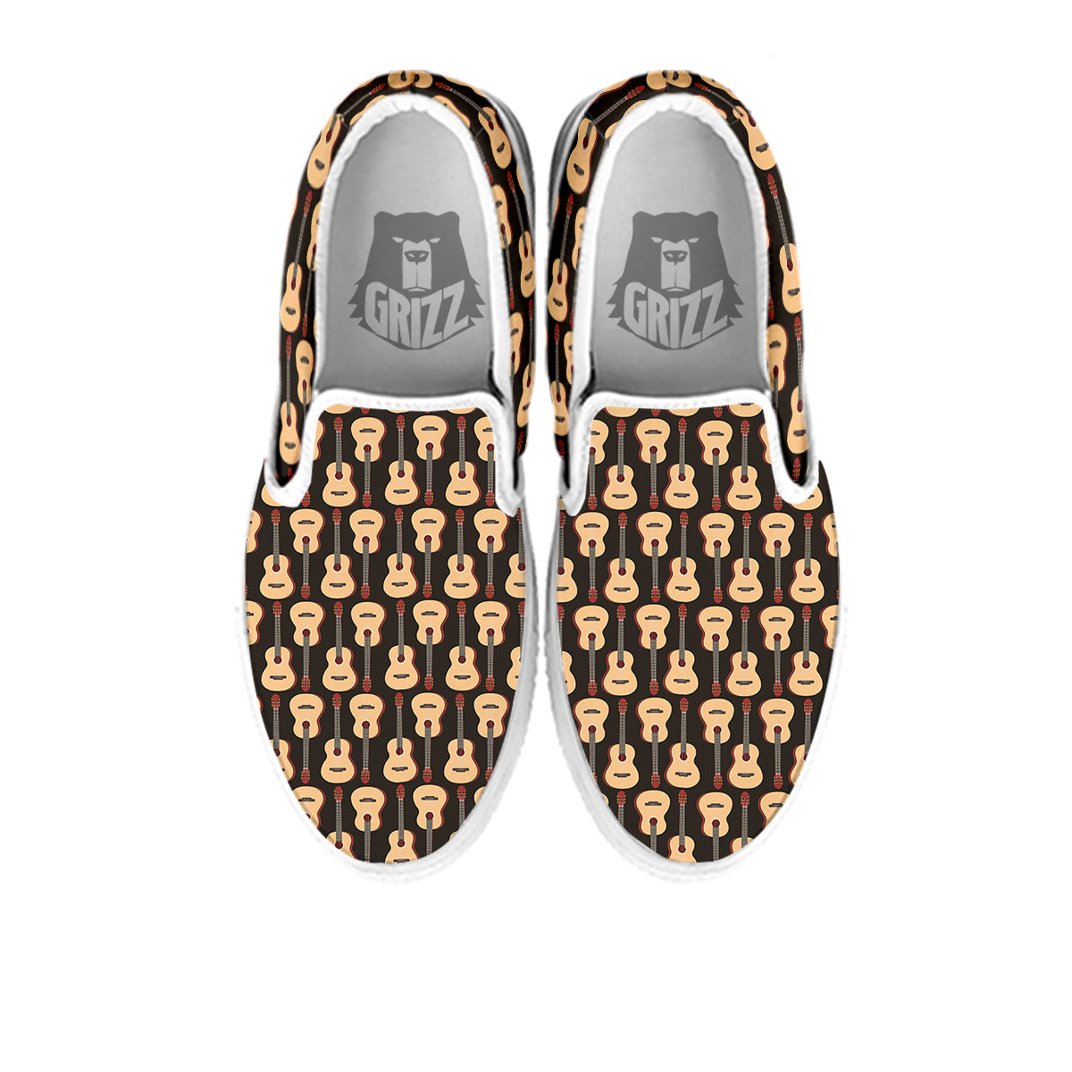 Guitar Acoustic Print Pattern White Slip On Shoes-grizzshop