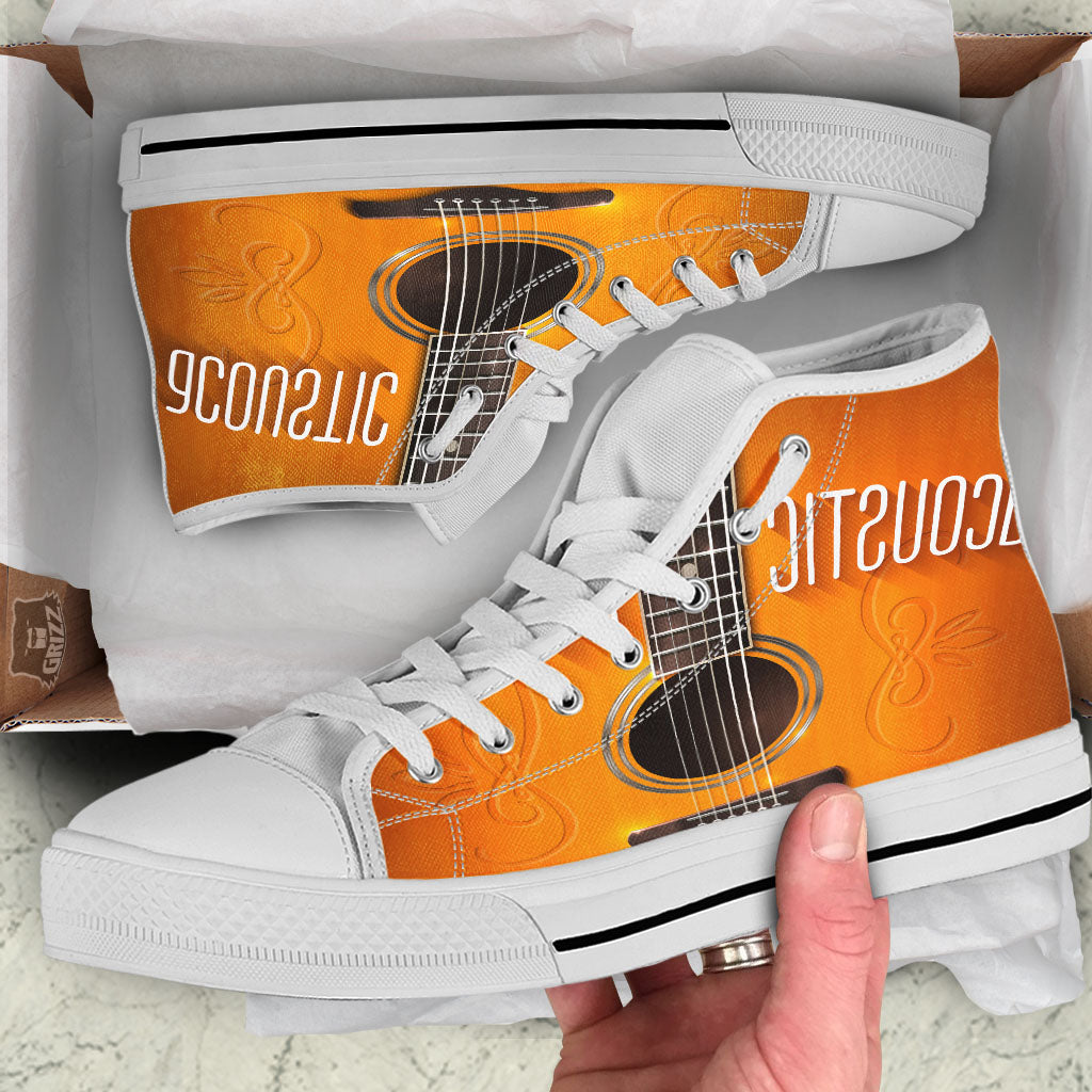 Guitar Acoustic Print White High Top Shoes-grizzshop