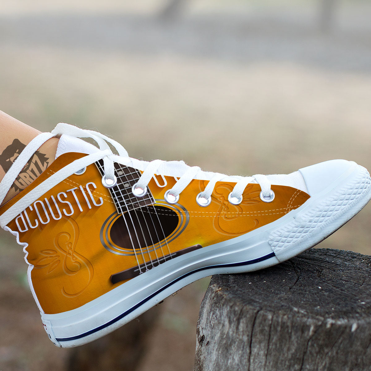 Guitar Acoustic Print White High Top Shoes-grizzshop