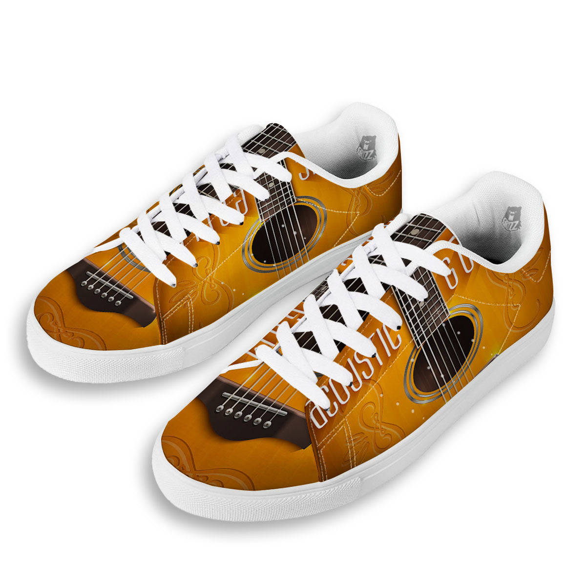 Guitar Acoustic Print White Low Top Sneakers-grizzshop