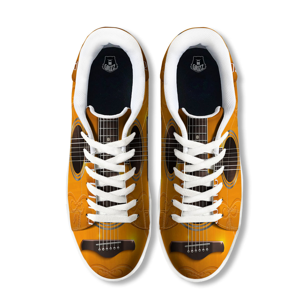 Guitar Acoustic Print White Low Top Sneakers-grizzshop