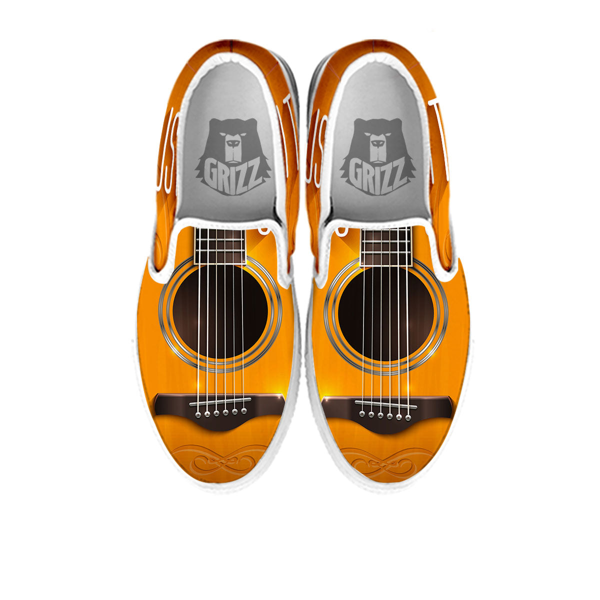 Guitar Acoustic Print White Slip On Shoes-grizzshop