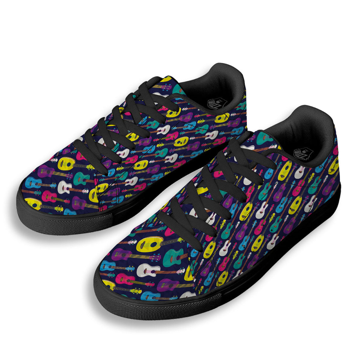 Guitar Colorful Print Pattern Black Low Top Sneakers-grizzshop