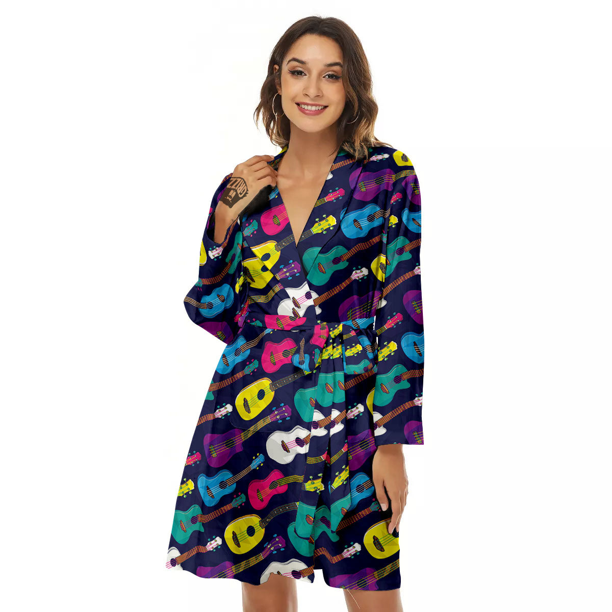 Guitar Colorful Print Pattern Women's Robe-grizzshop