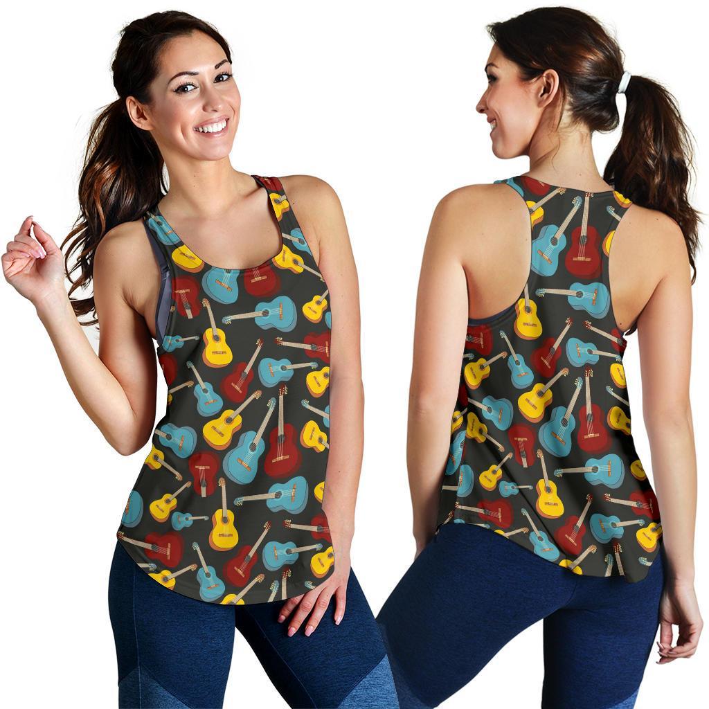 Guitar Pattern Print Racerback Tank Tops-grizzshop