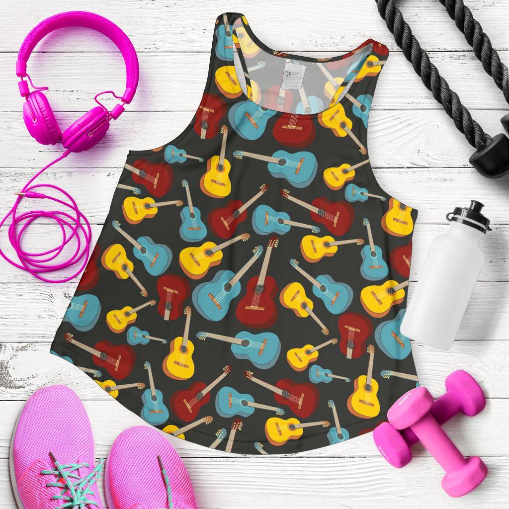 Guitar Pattern Print Racerback Tank Tops-grizzshop