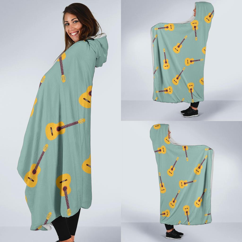 Guitar Print Pattern Hooded Blanket-grizzshop