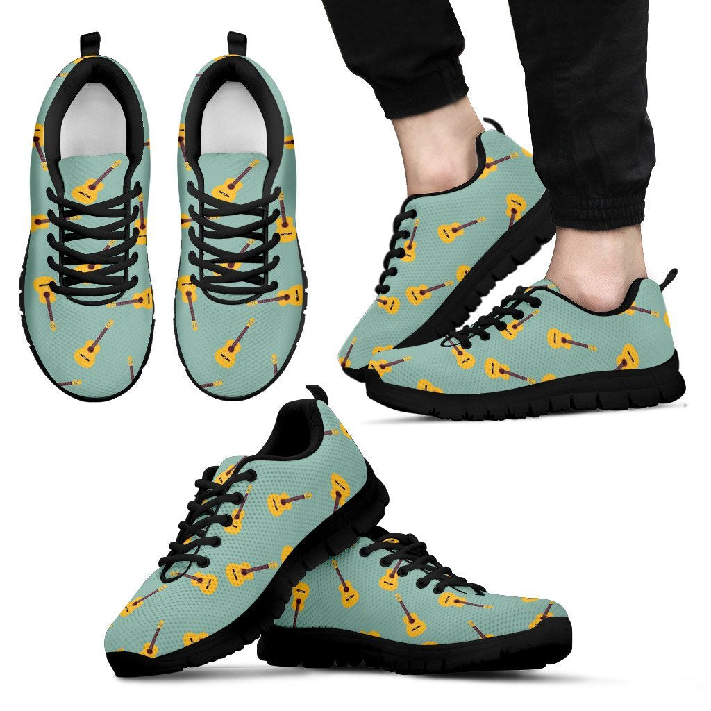 Guitar Print Pattern Black Sneaker Shoes For Men Women-grizzshop