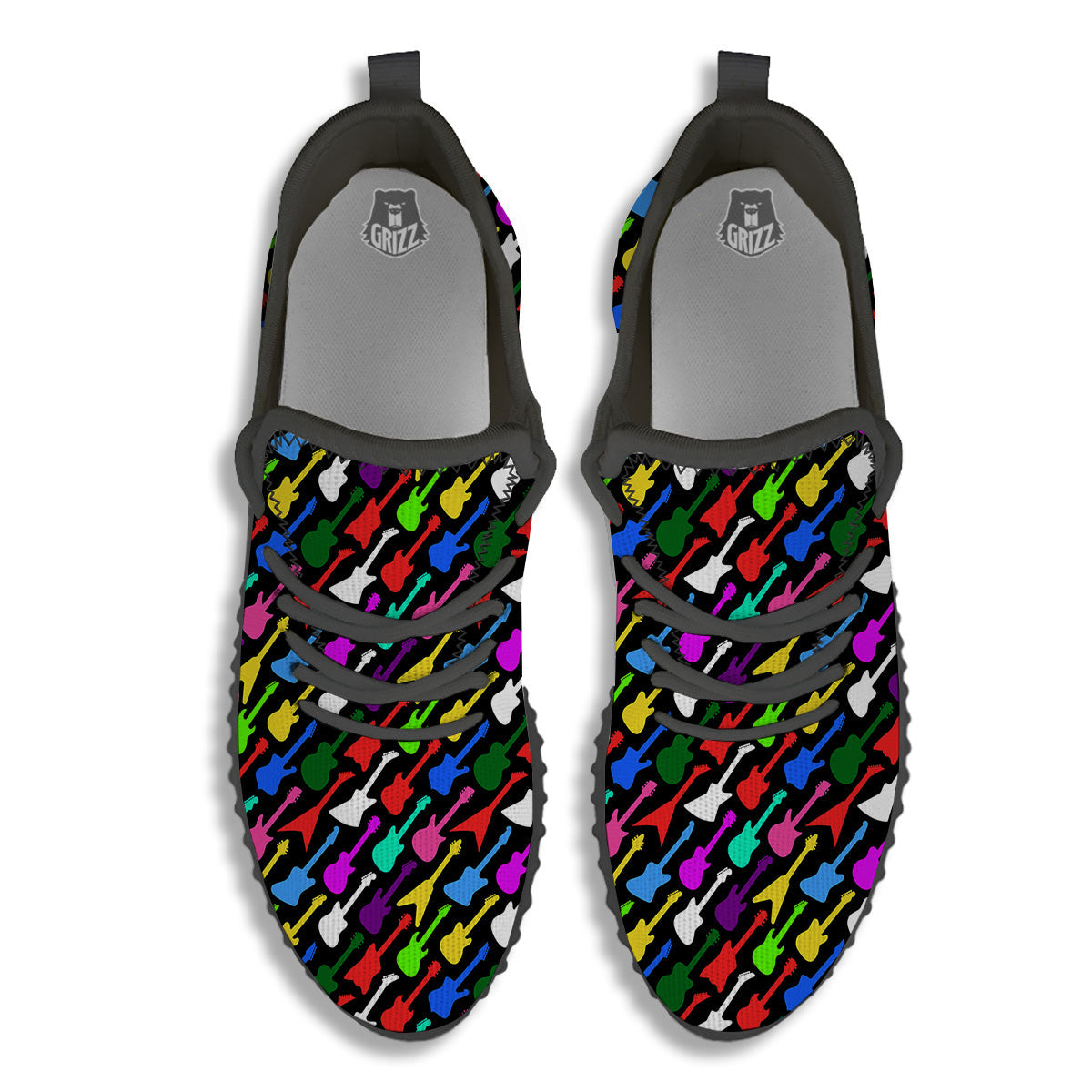 Guitars Colorful Print Pattern Black Walking Shoes-grizzshop