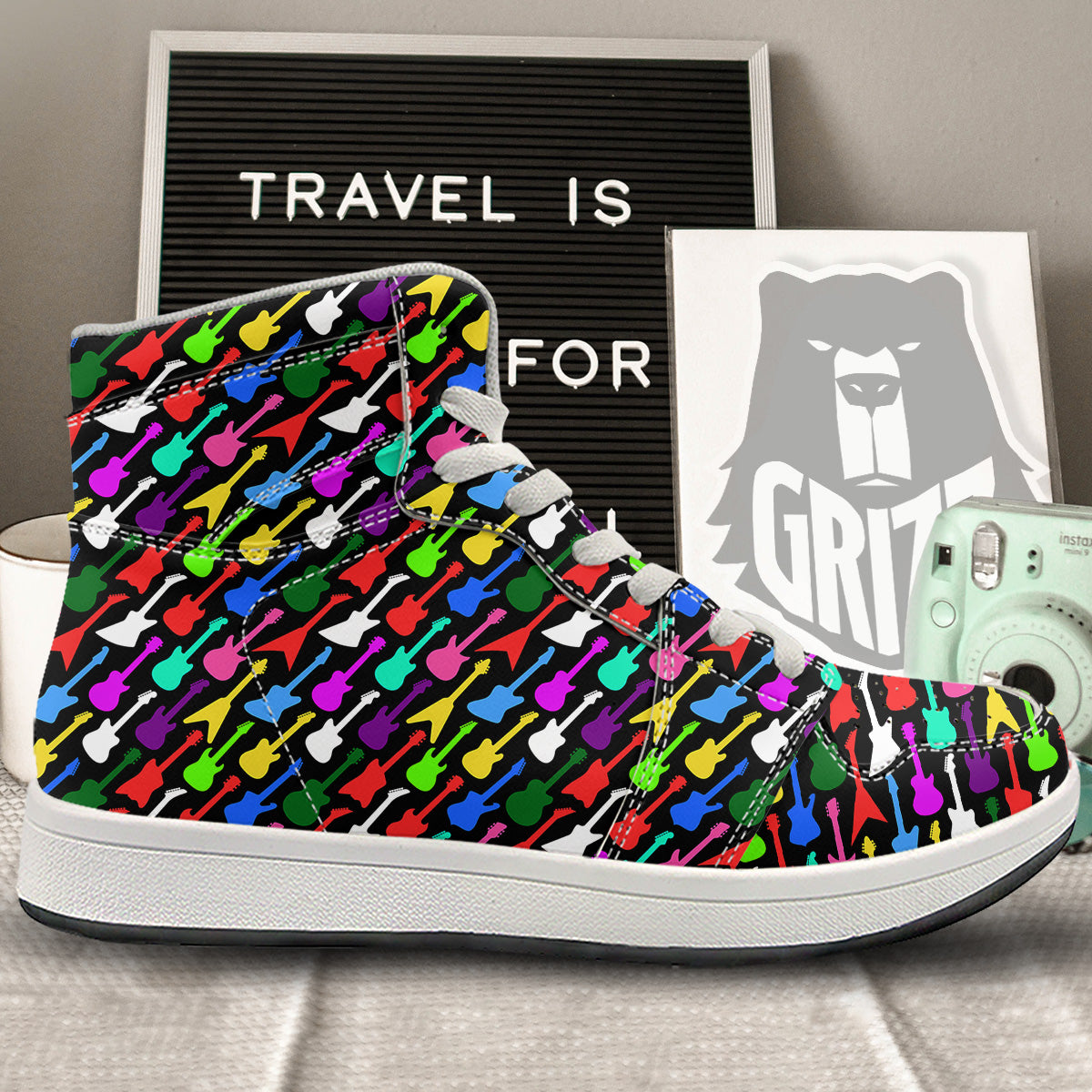 Guitars Colorful Print Pattern High Top Sneakers-grizzshop