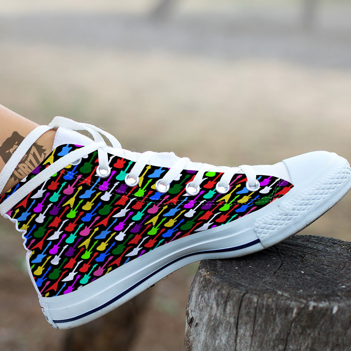 Guitars Colorful Print Pattern White High Top Shoes-grizzshop