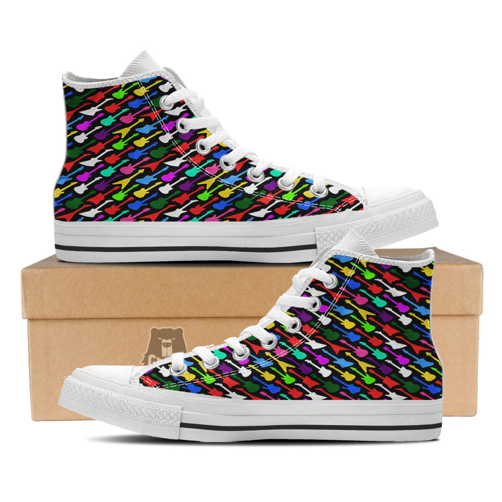 Guitars Colorful Print Pattern White High Top Shoes-grizzshop