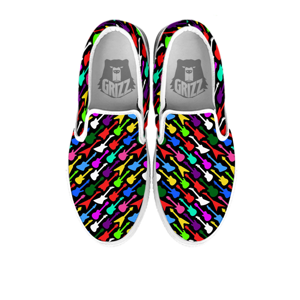 Guitars Colorful Print Pattern White Slip On Shoes-grizzshop