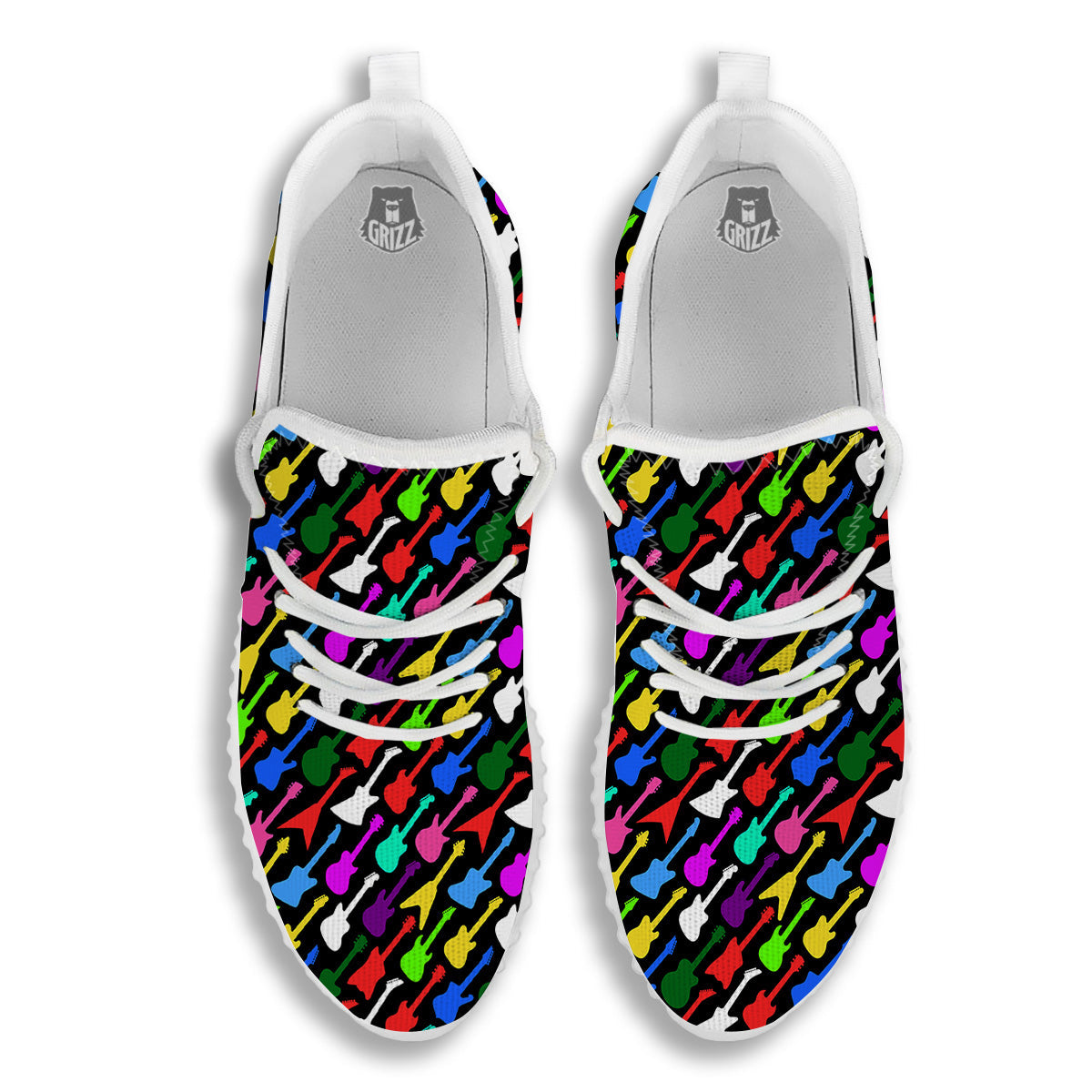 Guitars Colorful Print Pattern White Walking Shoes-grizzshop