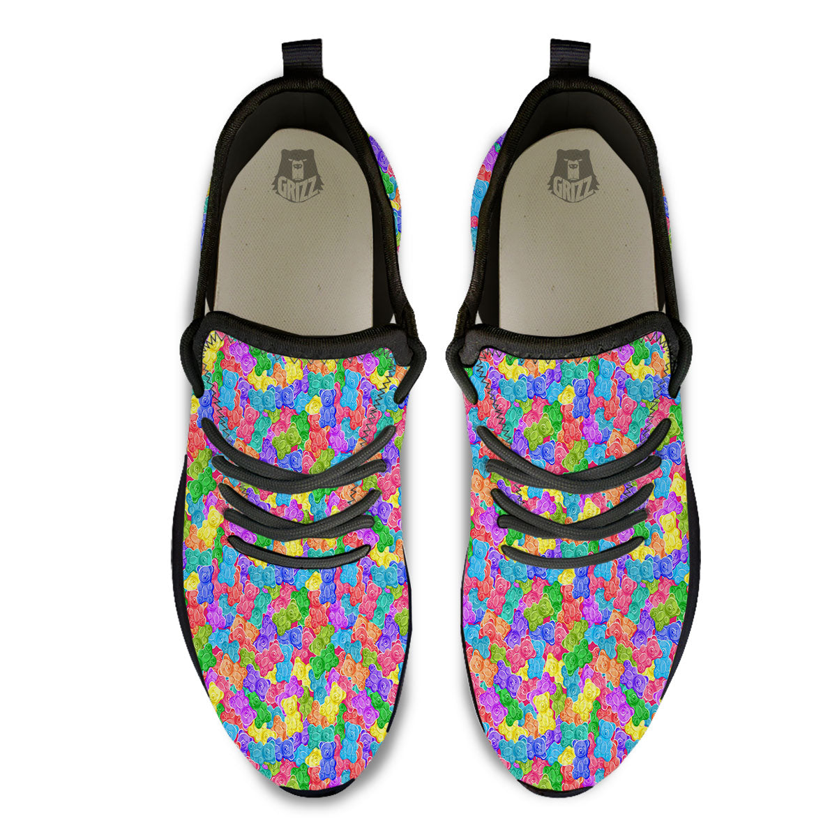 Gummy Bear Colorful Print Black Athletic Shoes-grizzshop