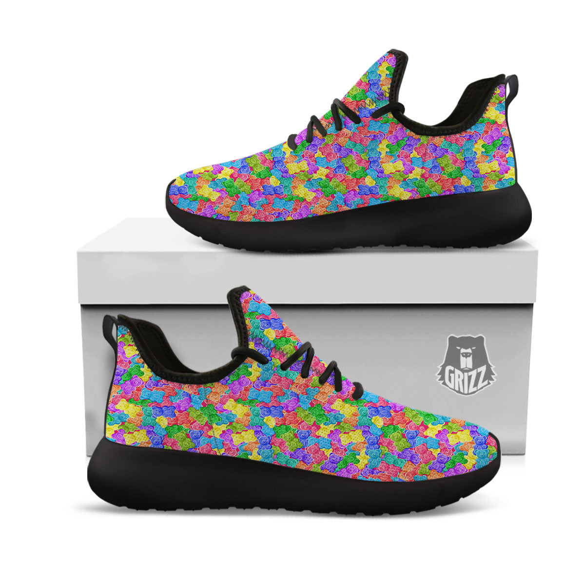 Gummy Bear Colorful Print Black Athletic Shoes-grizzshop