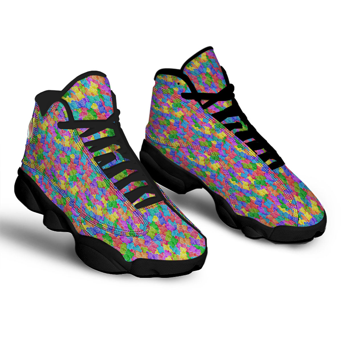 Gummy Bear Colorful Print Black Basketball Shoes-grizzshop