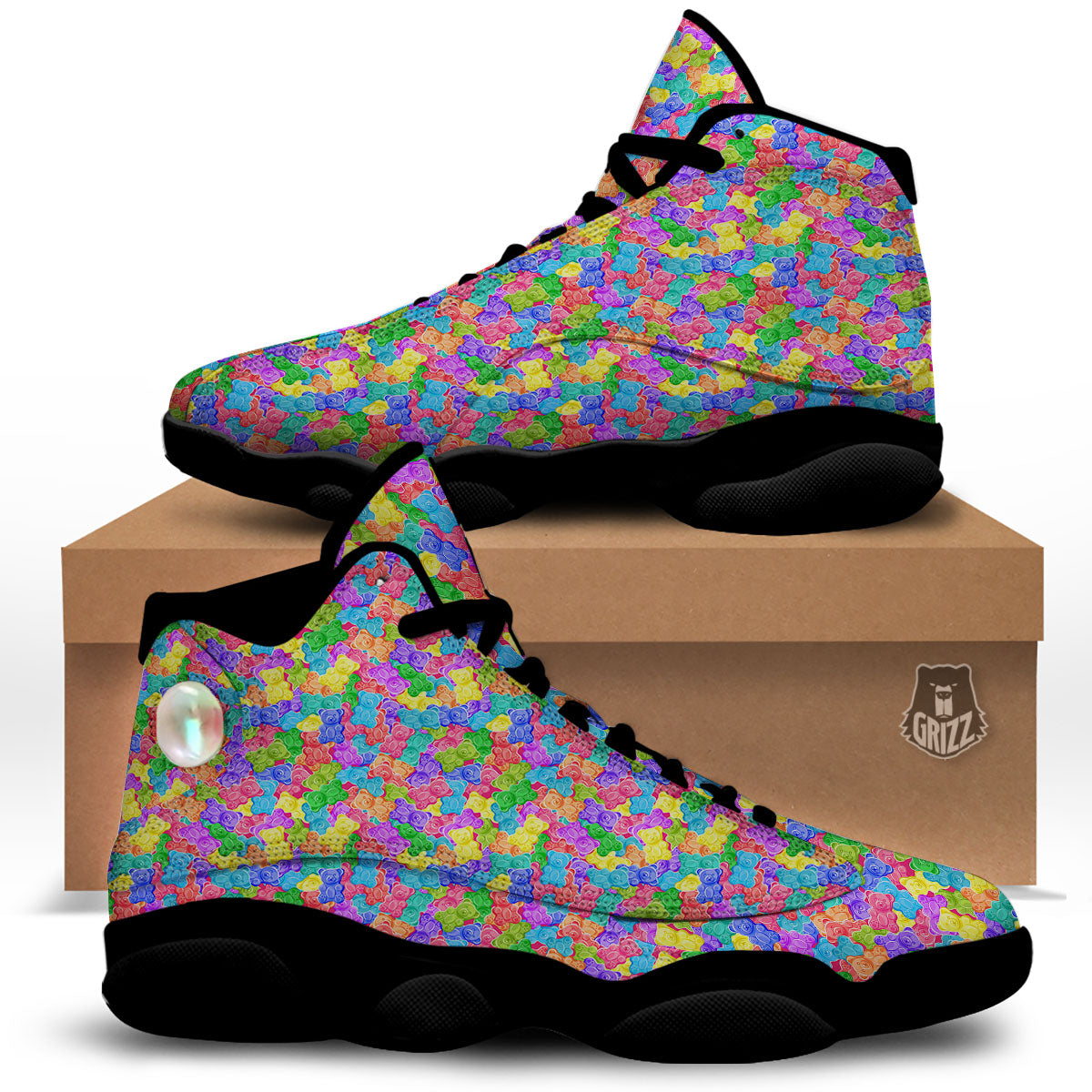 Gummy Bear Colorful Print Black Basketball Shoes-grizzshop