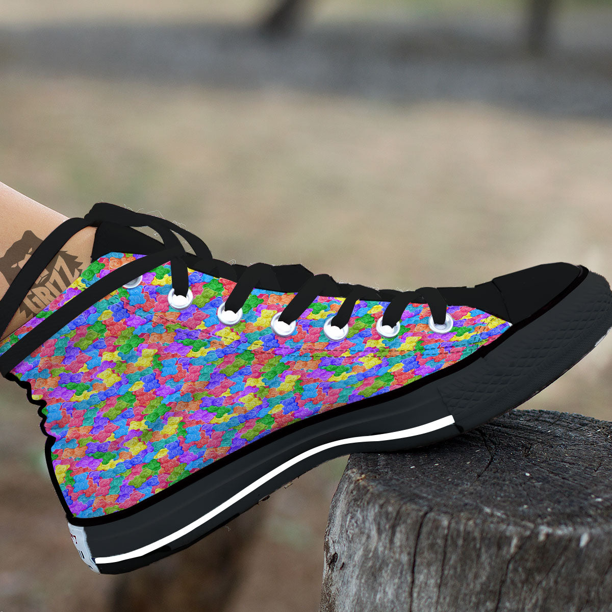 Gummy Bear Colorful Print Black High Top Shoes-grizzshop