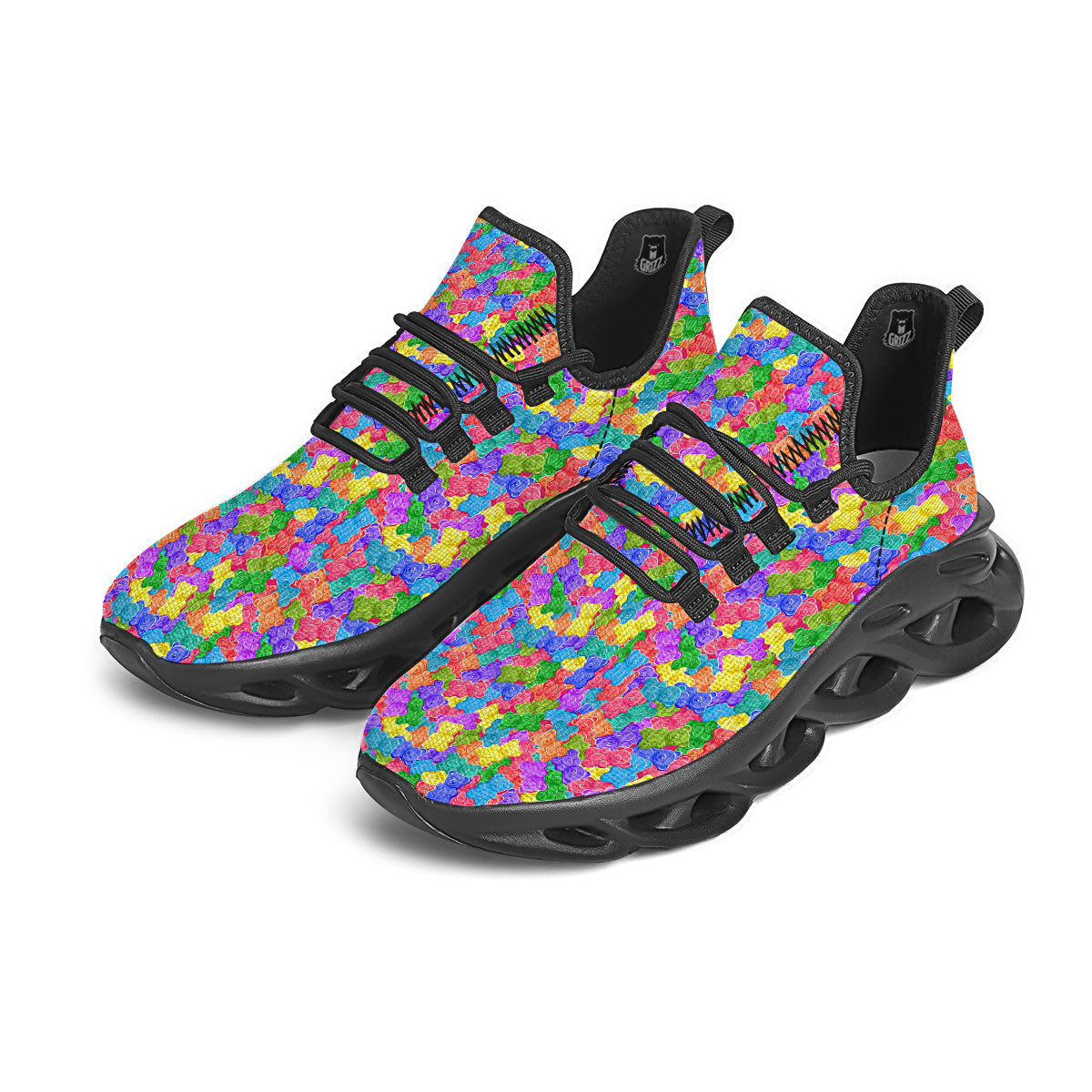 Gummy Bear Colorful Print Black Running Shoes-grizzshop