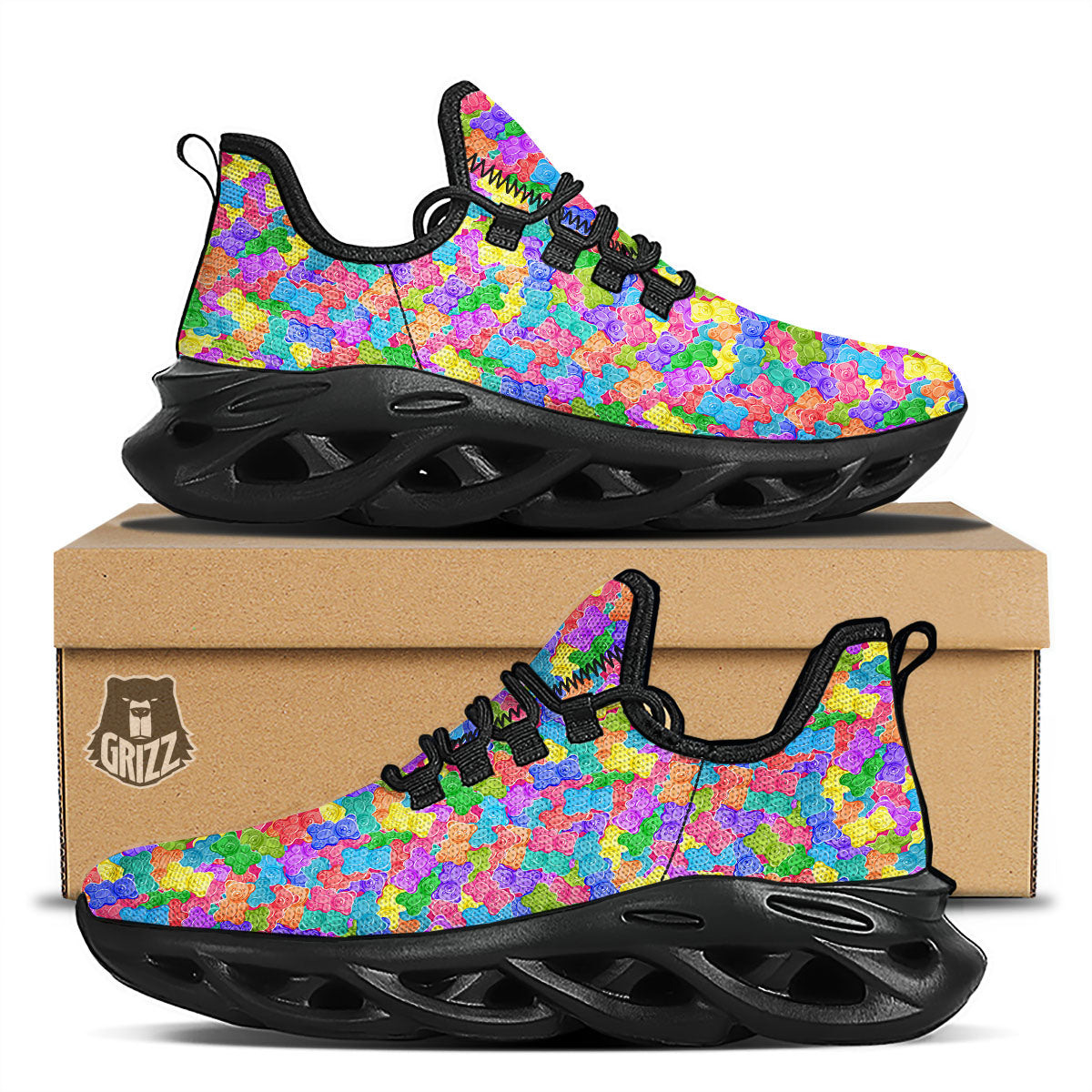Gummy Bear Colorful Print Black Running Shoes-grizzshop