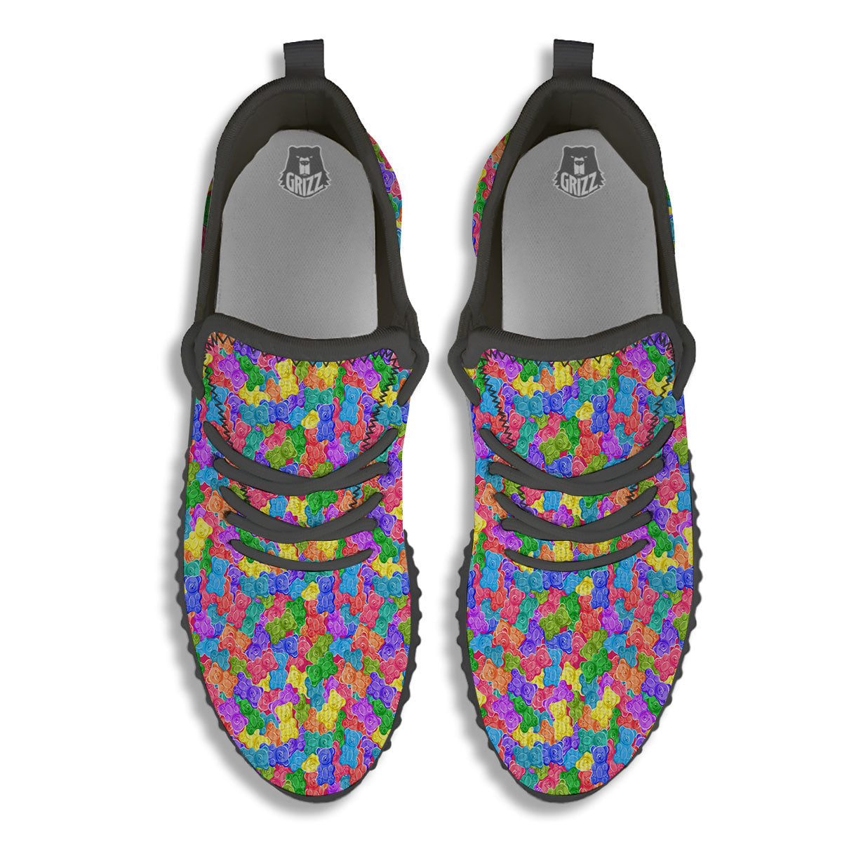Gummy Bear Colorful Print Black Walking Shoes-grizzshop