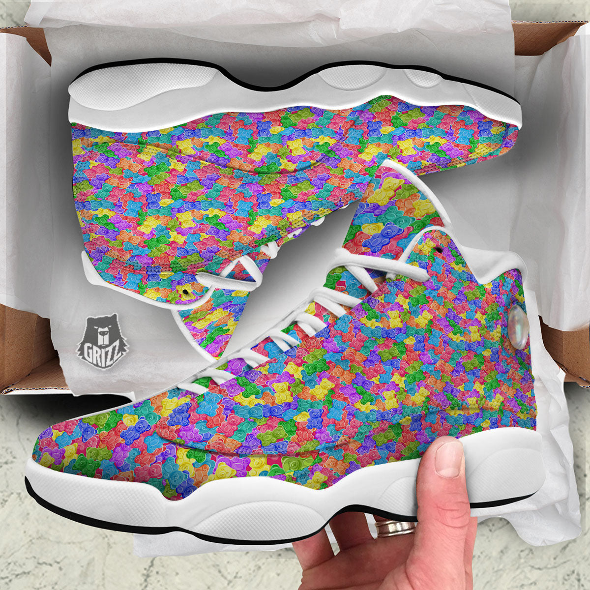 Gummy Bear Colorful Print White Basketball Shoes-grizzshop