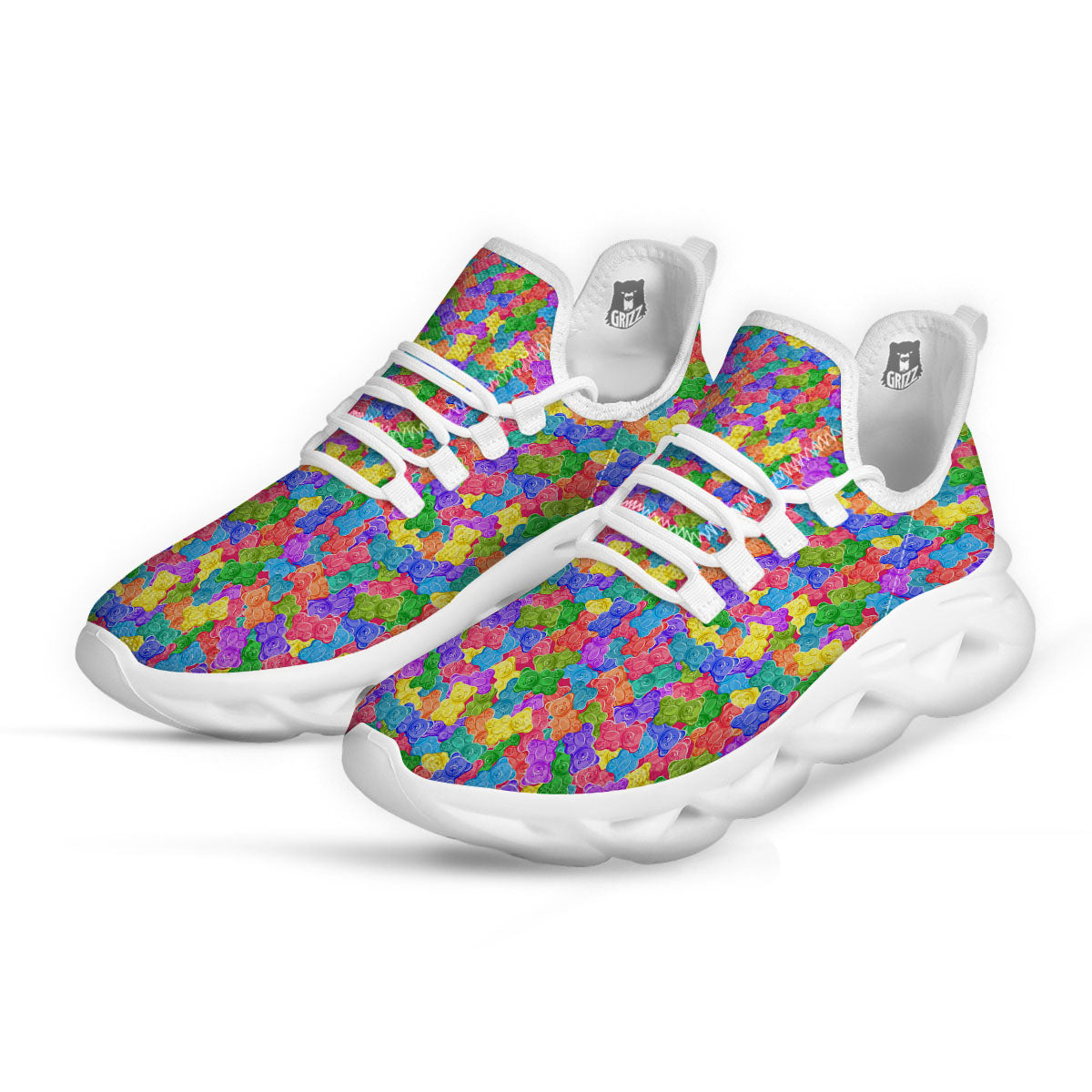 Gummy Bear Colorful Print White Running Shoes-grizzshop