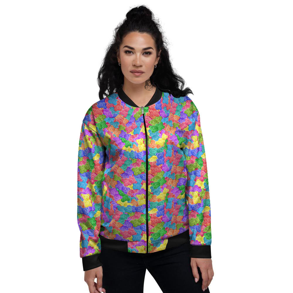 Gummy Bear Colorful Print Women's Bomber Jacket-grizzshop