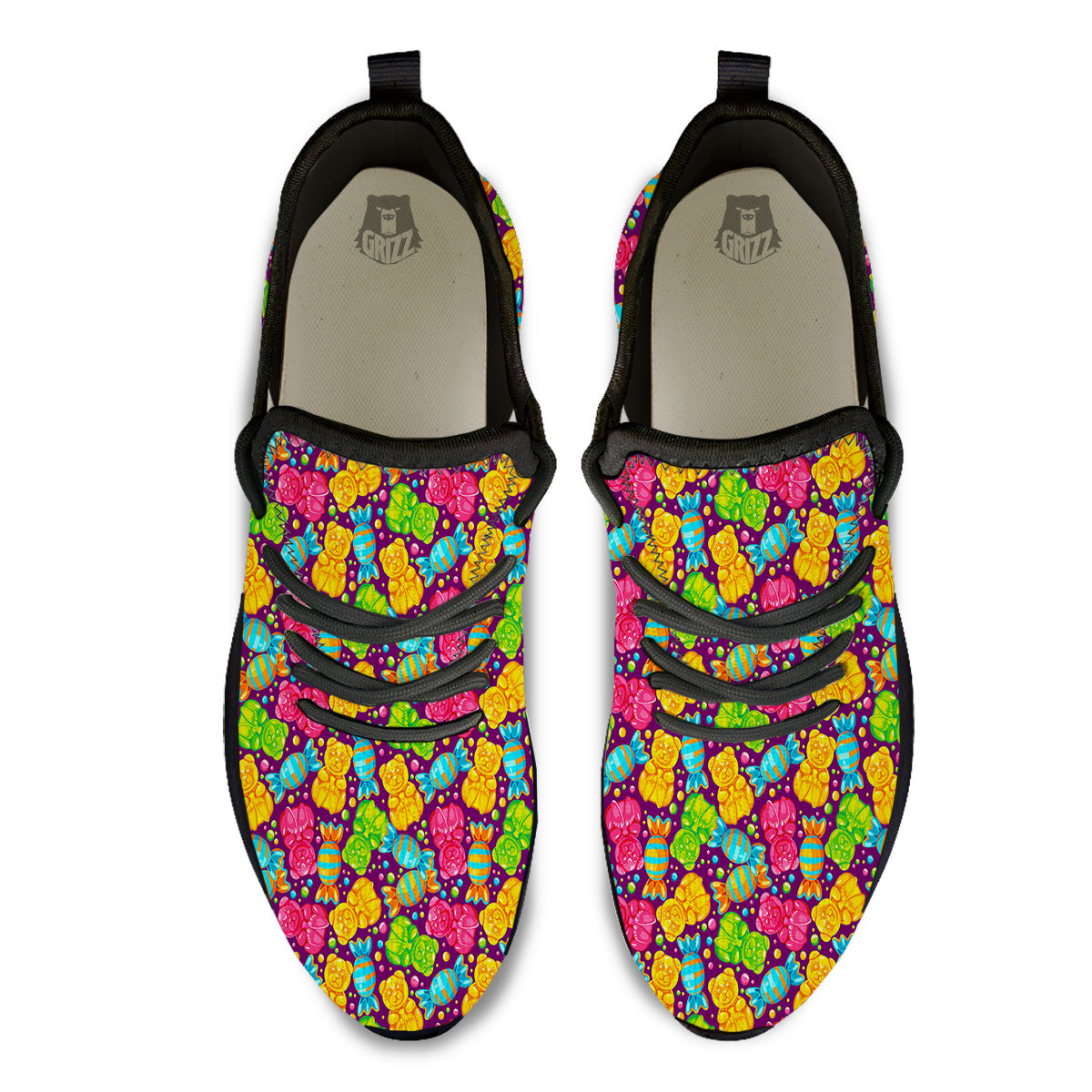 Gummy Colorful Print Black Athletic Shoes-grizzshop