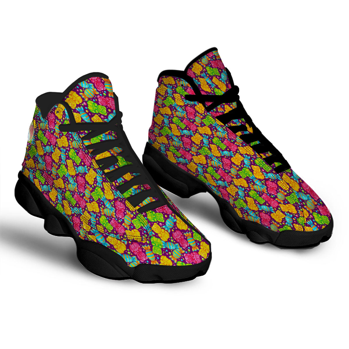 Gummy Colorful Print Black Basketball Shoes-grizzshop